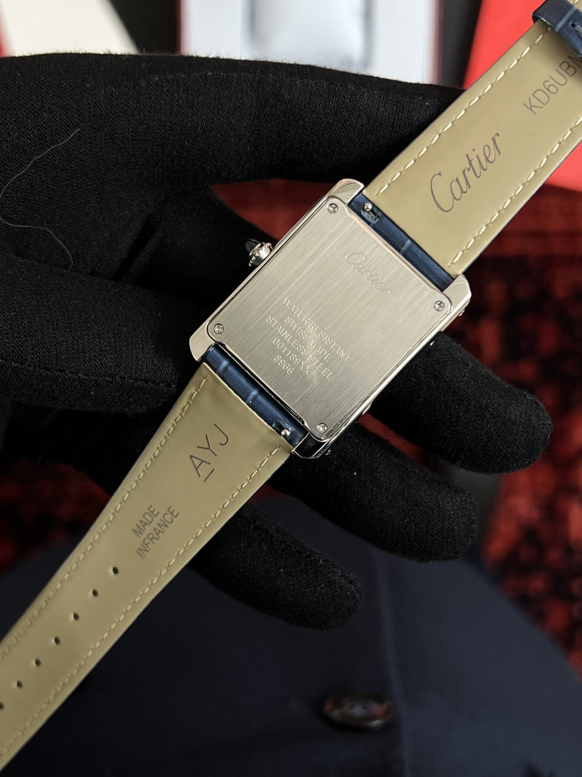 ساعت کارتیه تانک بند چرمی سورمه ای Cartier Tank - Image 5