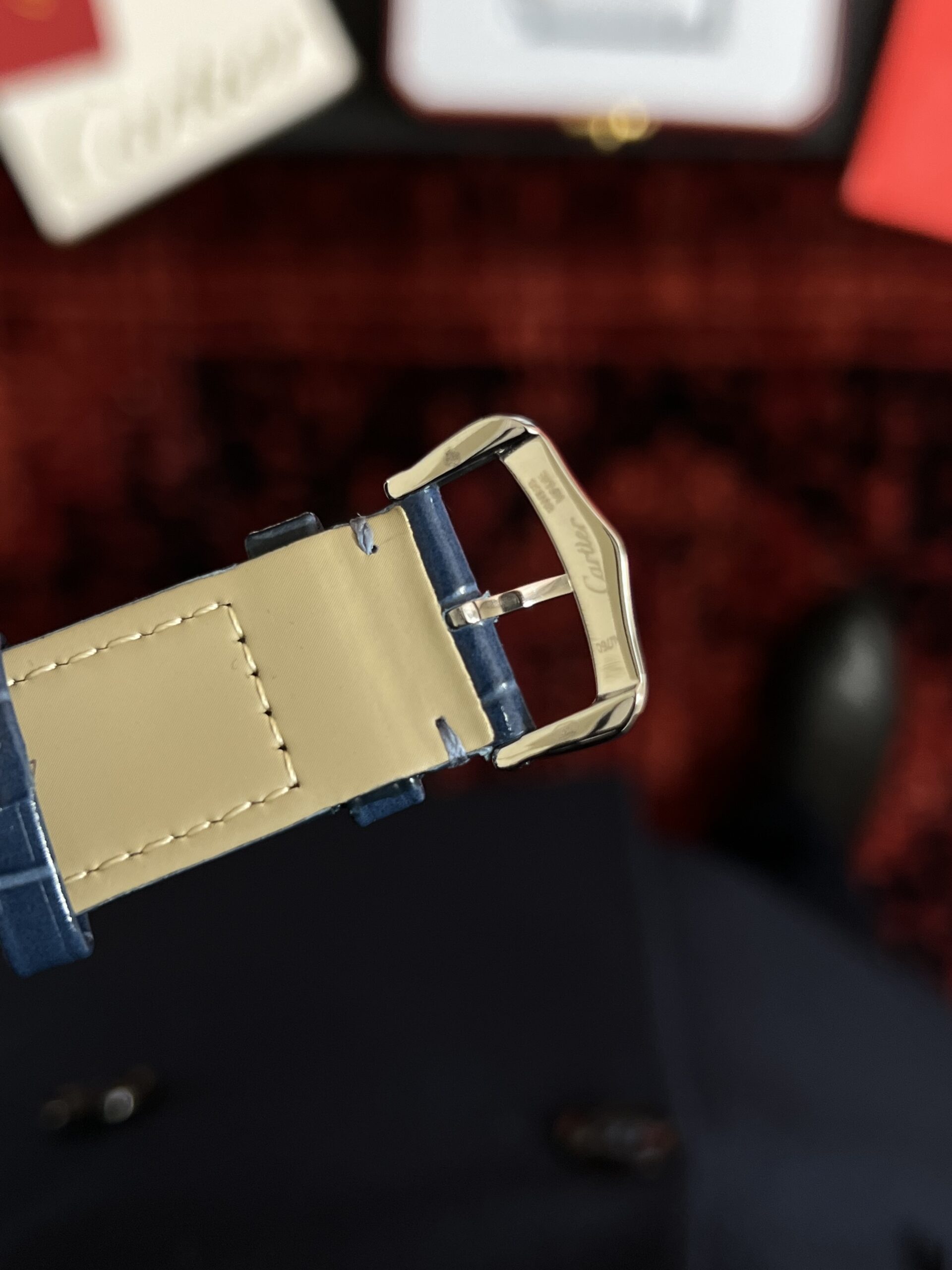 ساعت کارتیه تانک بند چرمی سورمه ای Cartier Tank - Image 4