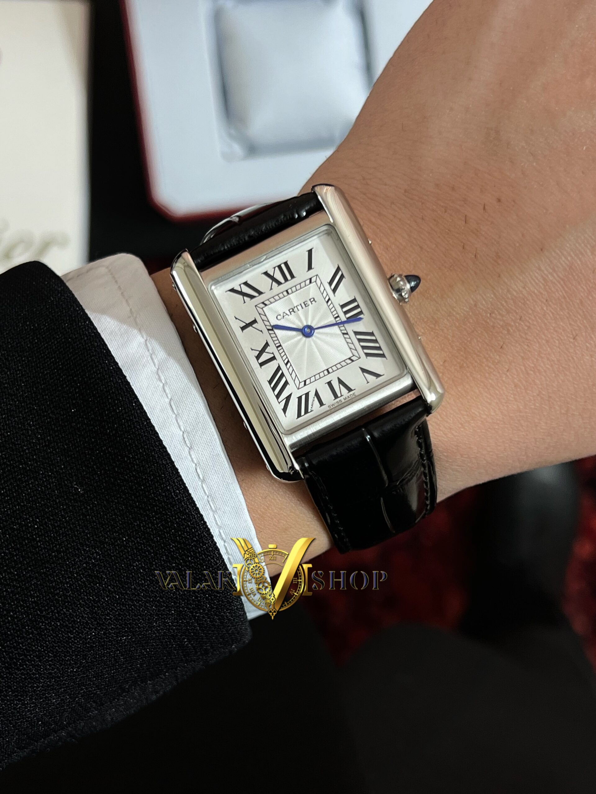 ساعت مردانه کارتیه تانک بند چرمی مشکی Cartier Tank